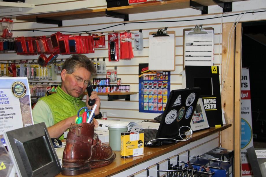 High Peaks Cyclery's owner Brian Delaney making sure everything is in order in the service department