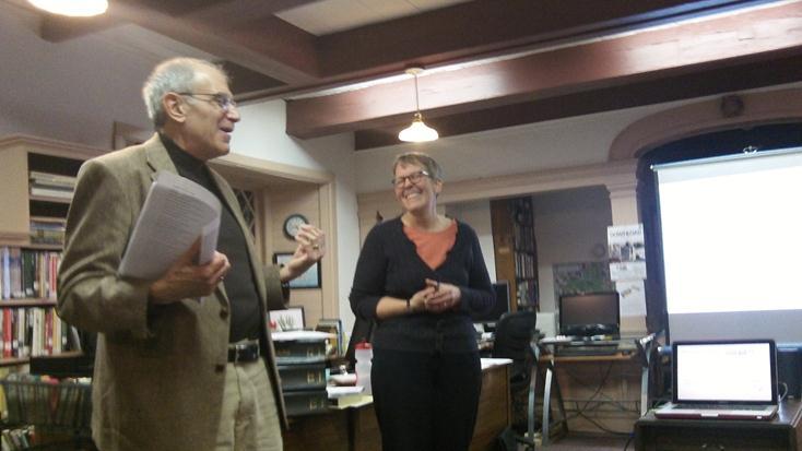 Library Director Tom Mangano and Presenter Mary-Nell Bockman