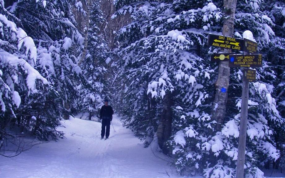 A skier finishes the descent from the top of Avalanche Pass