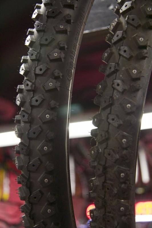 A pair of studded tires can keep you rolling well into ski season