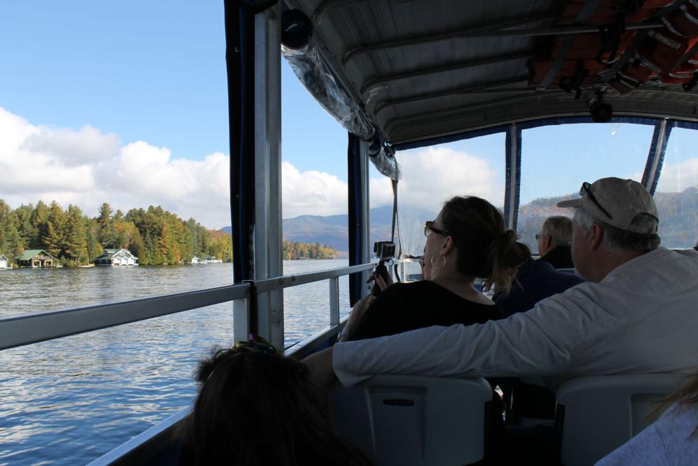 A couple enjoys the boat tour. A couple enjoys the boat tour.