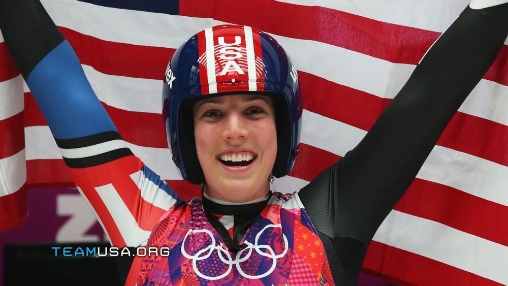 Erin Hamlin at the 2014 Sochi Olympics after winning bronze Erin Hamlin at the 2014 Sochi Olympics after winning bronze