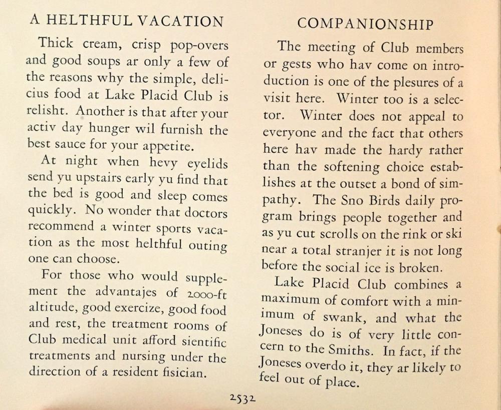 Excerpt from a Lake Placid Club pamphlet