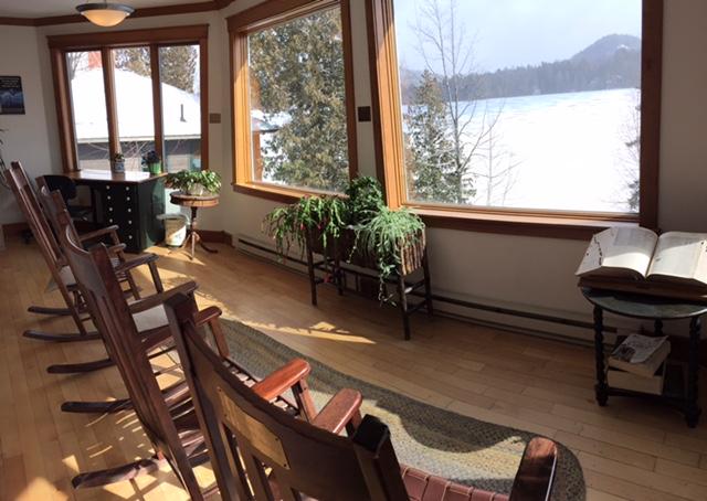 Lake Placid Public Library reading room with a view.