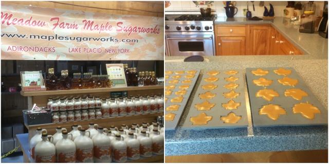 They have a maple surgaring store on the premises, and in spring, the scent of maple cooking is magical (left). The farm kitchen is where the hosts make homemade maple treats (right).