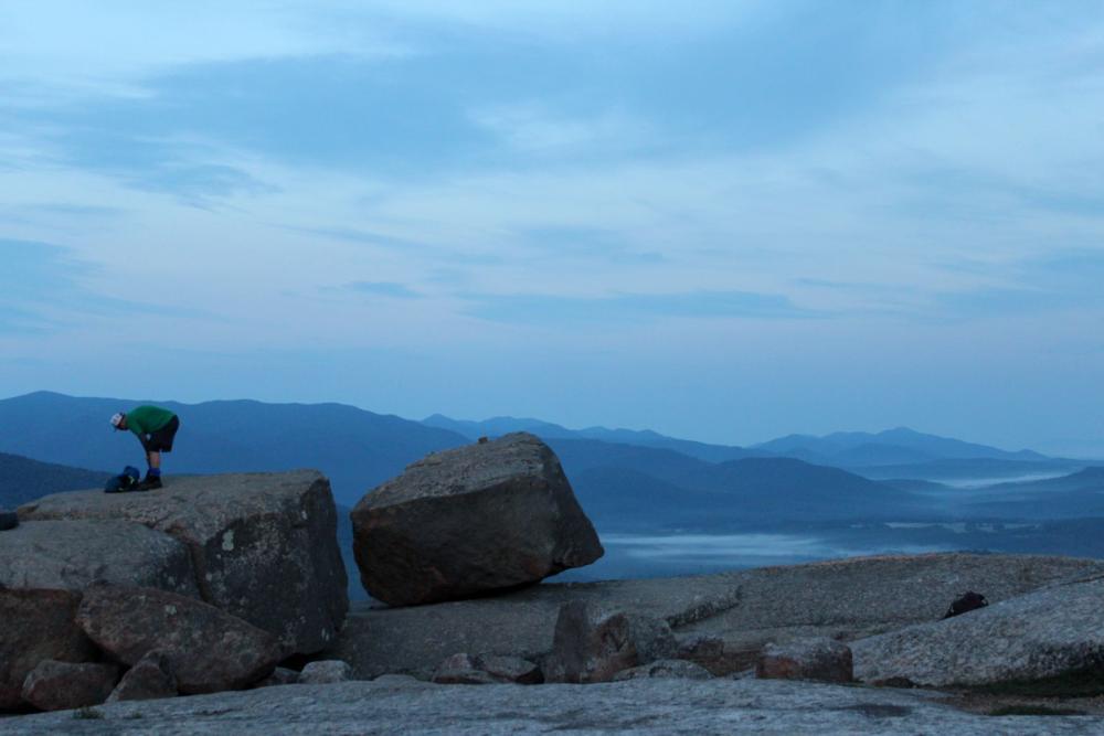 Pitchoff summit at dawn, with some of the boulders on top of the mountain.