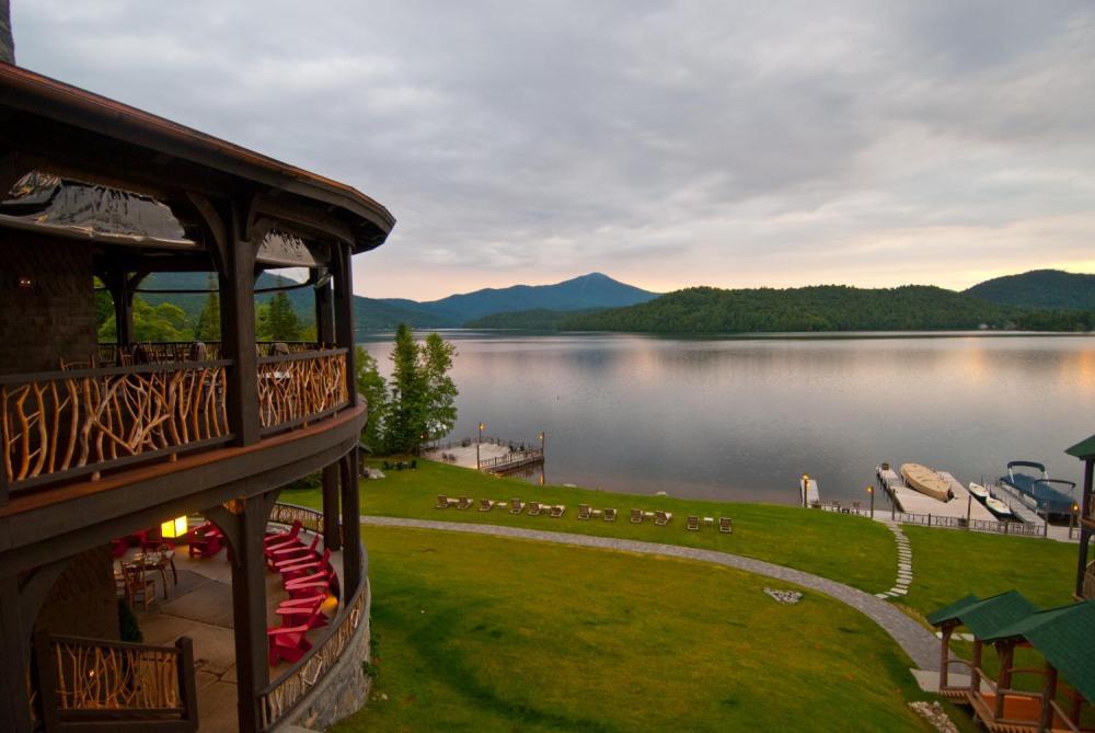 Lake Placid and Whiteface from the second floor porch. Image courtesy Lake Placid Lodge.
