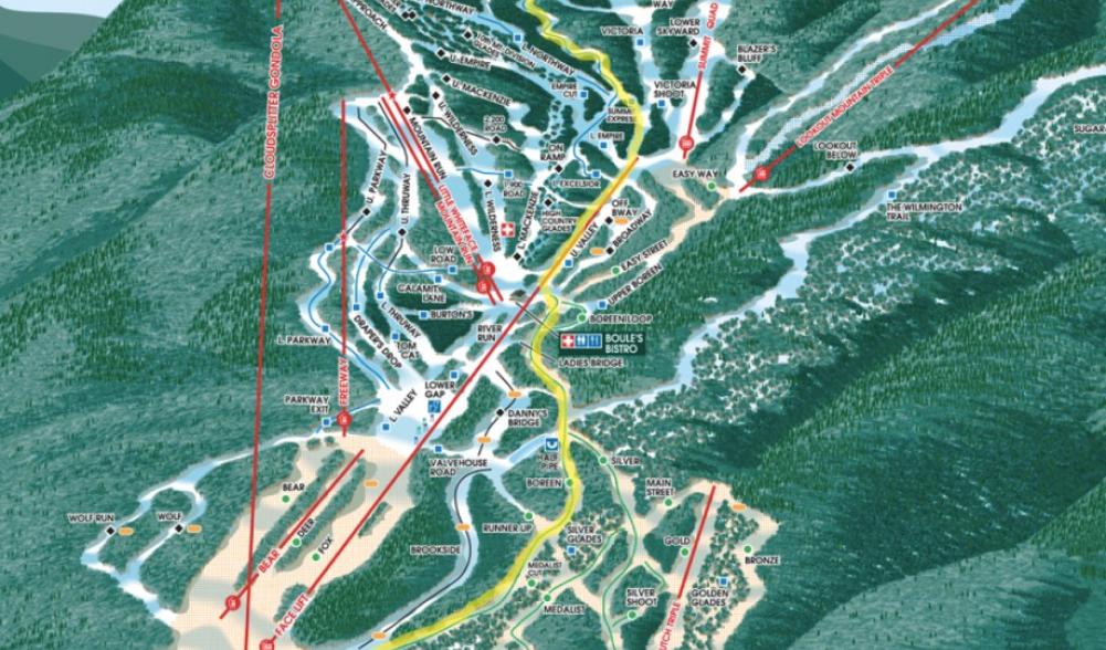 First Tracks program, trails skied in yellow