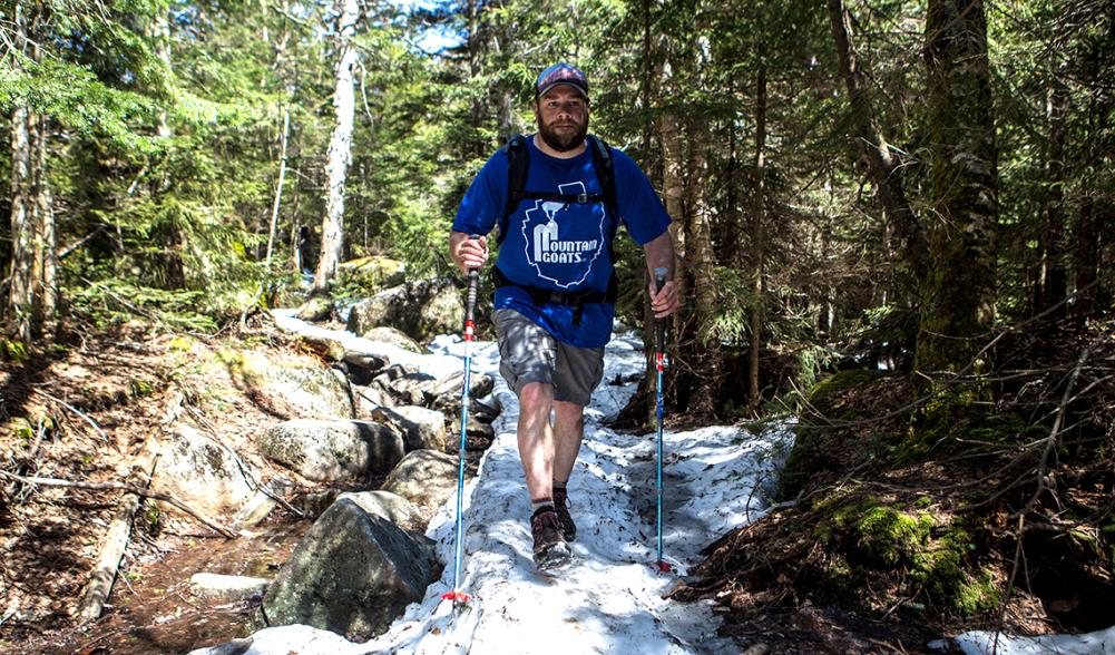 Snow often persists on trails in the High Peaks through May.