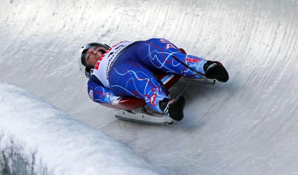 Ashley races down the luge track at the Jr. World Championship