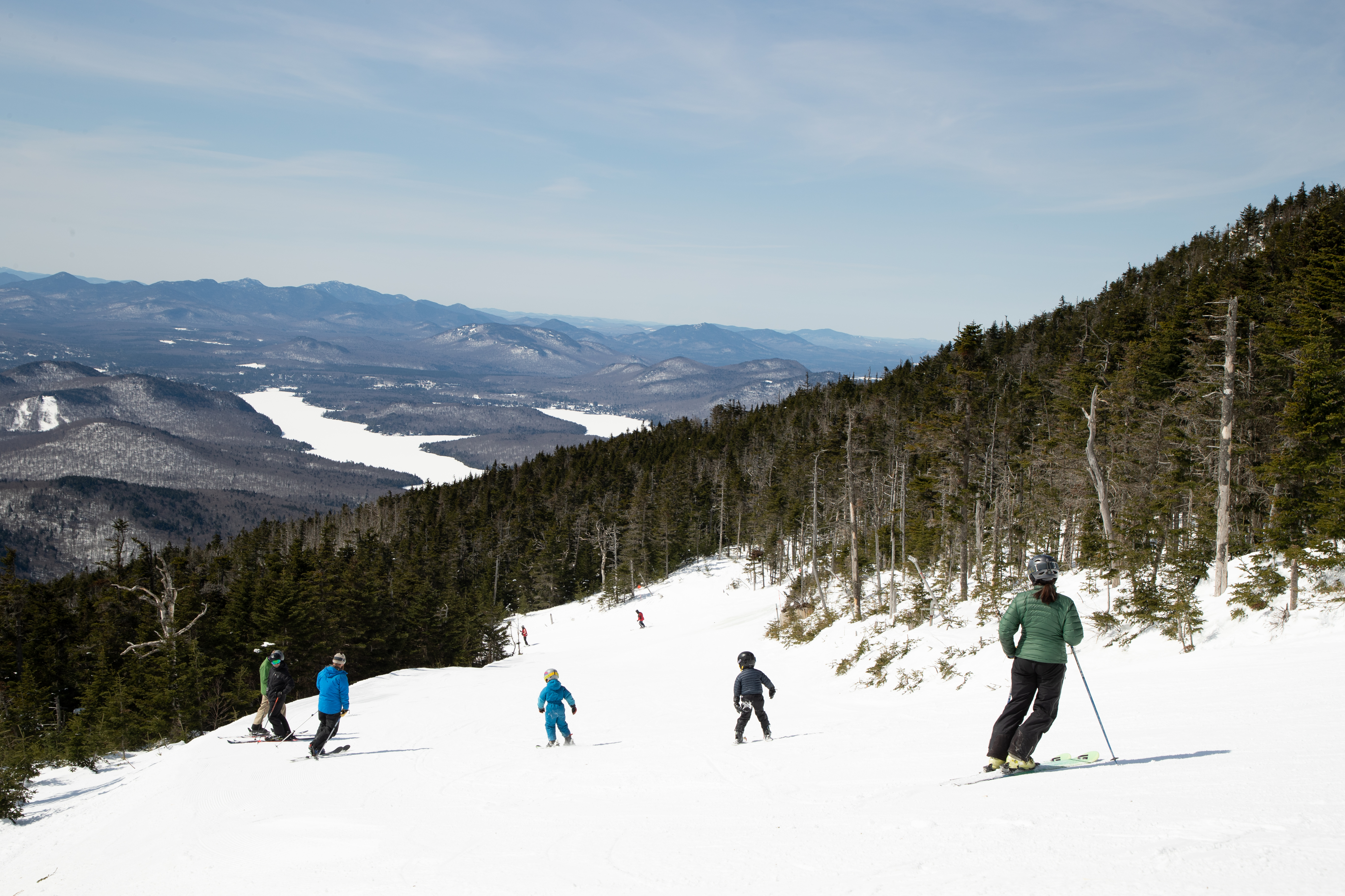 A family with small children ski at Whiteface.