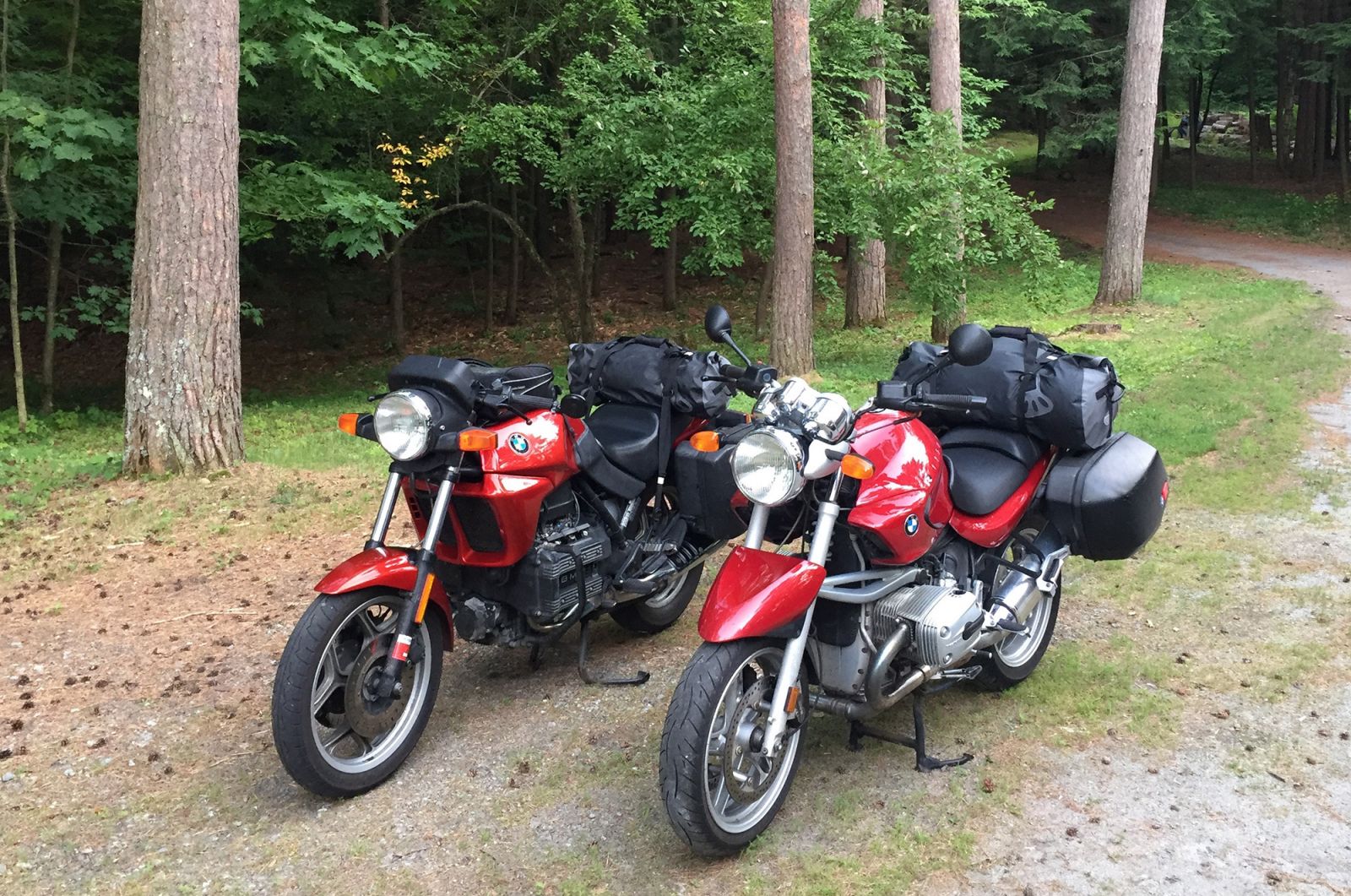 Motorcycles packed and ready to roll.