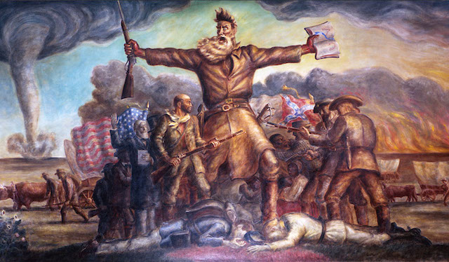 The Kansas State Capitol is the home of this famous mural by John Steuart Curry&#44; depicting the pivotal events of 1859.