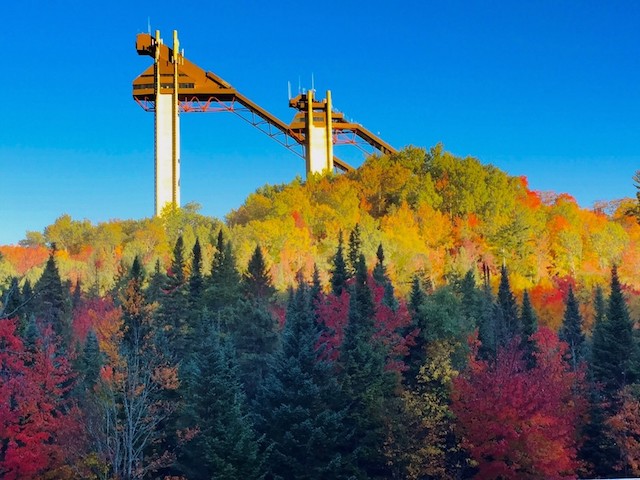 Easiest summit view in town -- the top of the 120 meter ski jump&#44; with 360 degree foliage views.