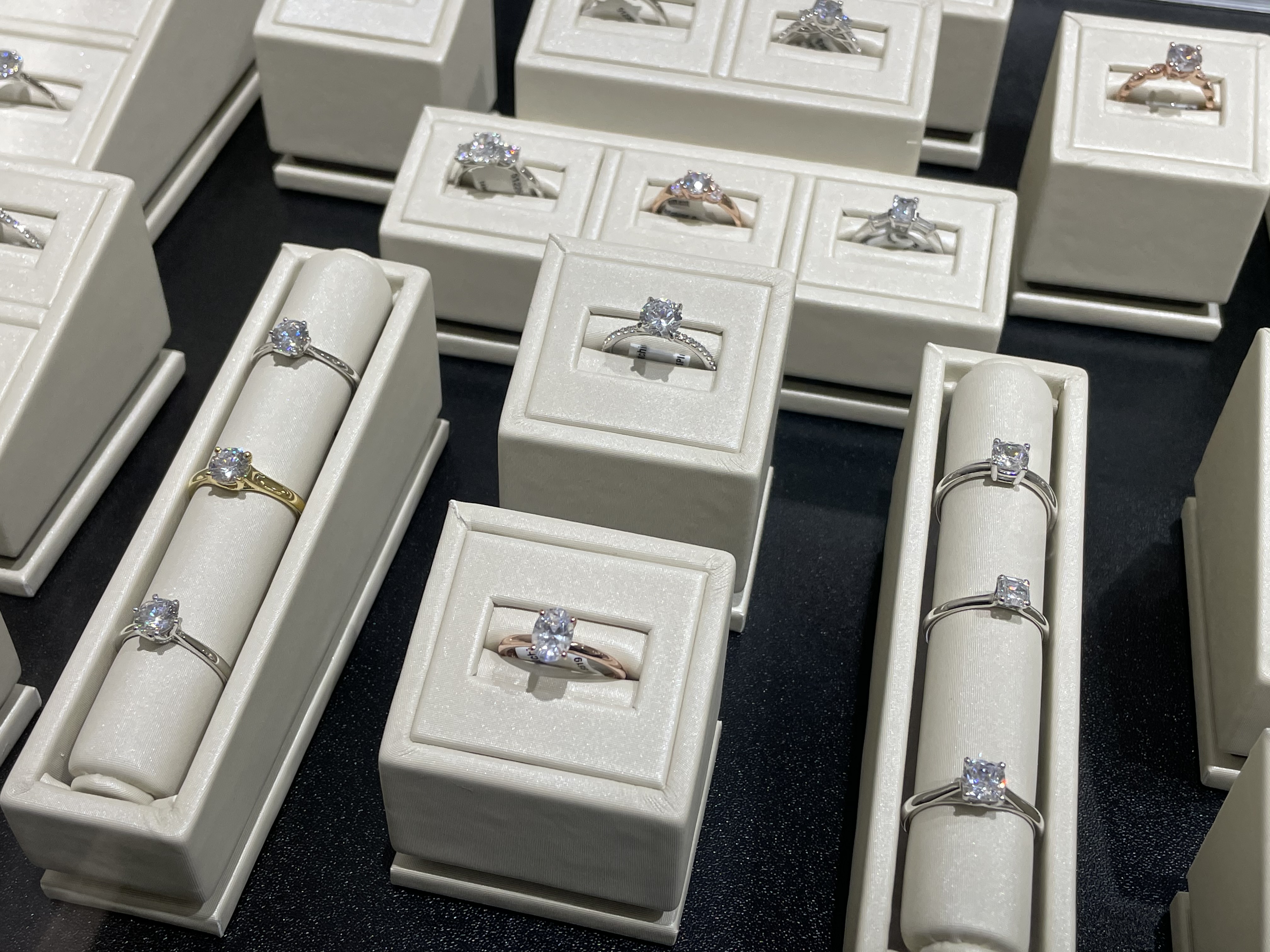 A variety of diamond engagement rings.