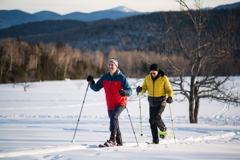 Couple snowshoes at Haven Hill trails