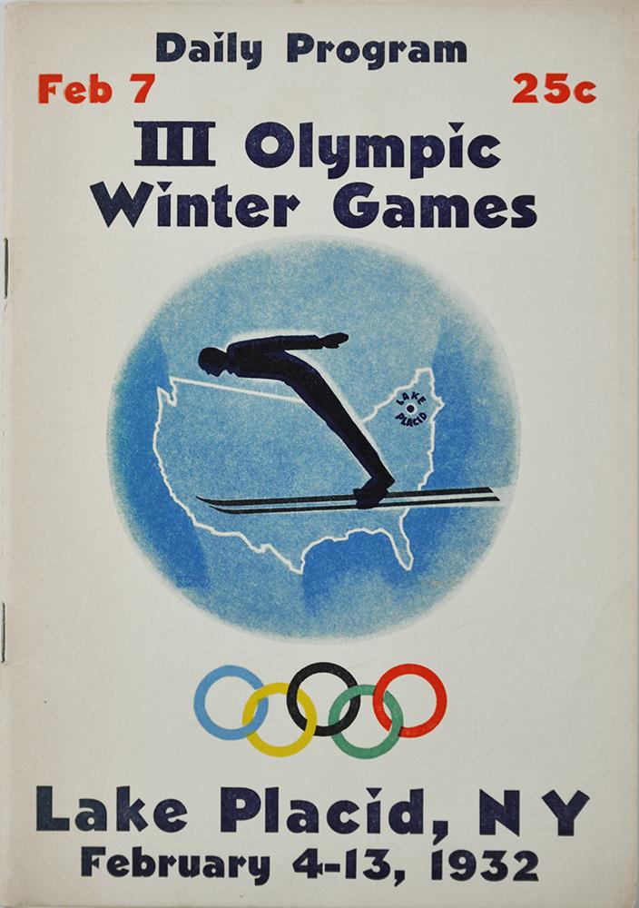 Image of the front cover of a daily program from the 1932 Olympic Winter Games