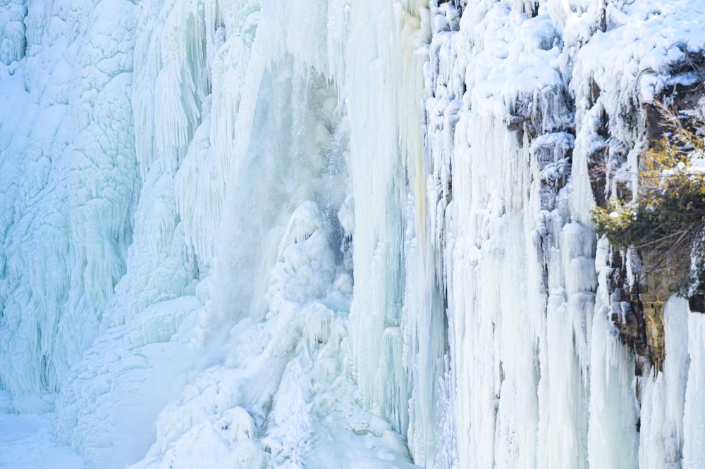 Closeup of a frozen waterfall in Keeseville, New York
