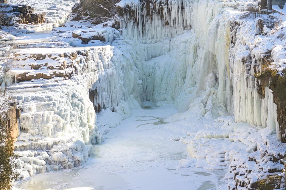 Frozen waterfall at Ausable Chasm in Keeseville, New York