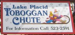 Sign with drawn graphic on Lake Placid Toboggan Chute