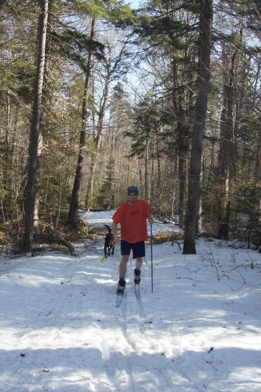 Alan and Wren spring skiing Fish Pond Trail