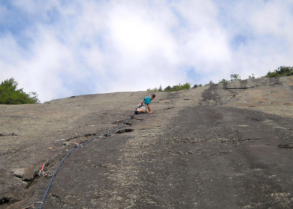 Kevin leading a rock slab climb