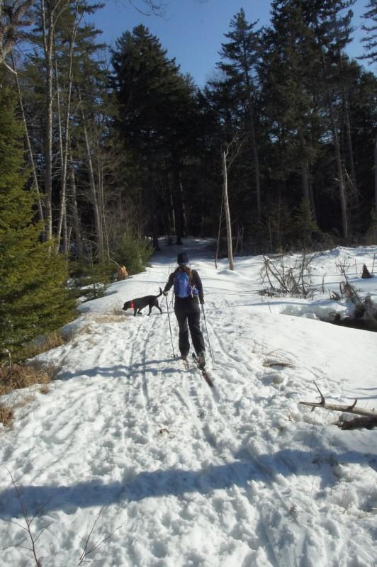 Kendra and Wren ski on the Fish Pond Truck Trail Kendra and Wren Lake Clear