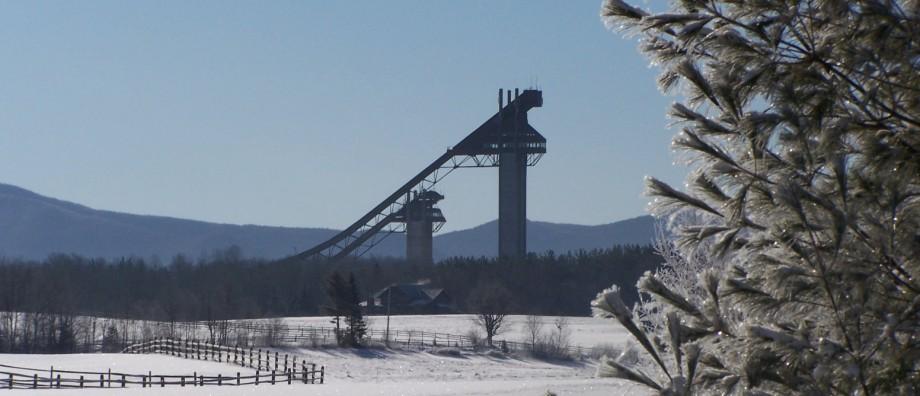 Peer down from the top of of the Olympic Ski Jump tower, open to the public! Olympic Ski Jumps