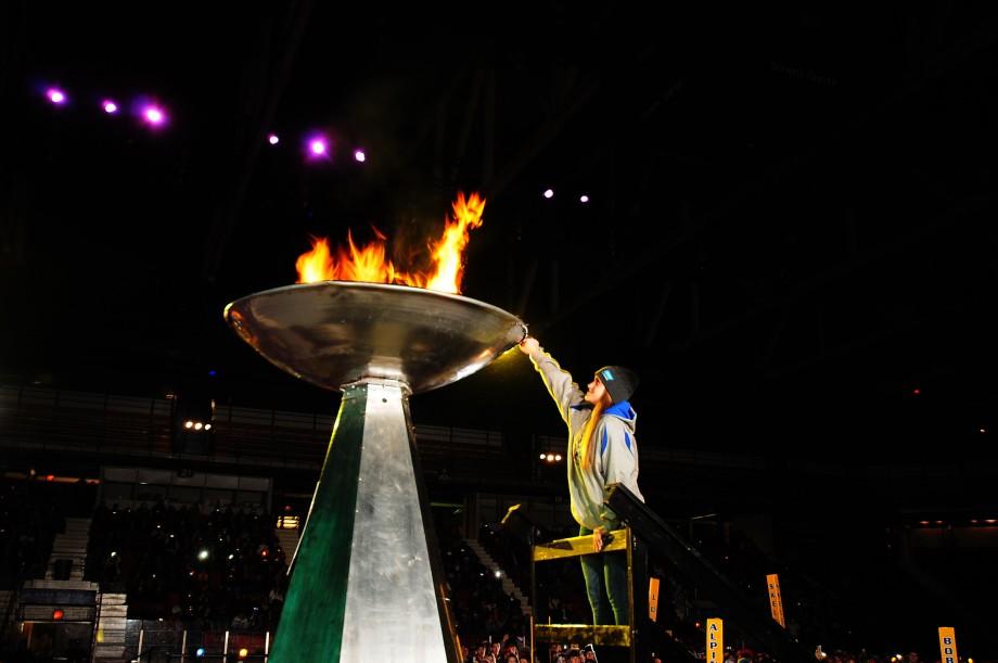 Lighting the Empire State Games Flame Cauldron