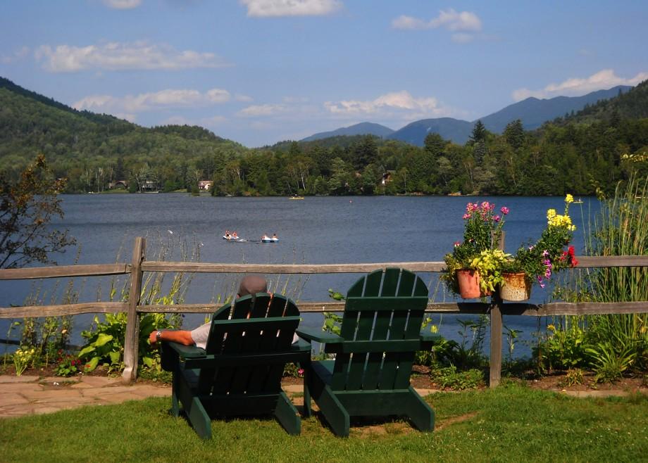 Sit a spell near Mirror Lake in Lake Placid