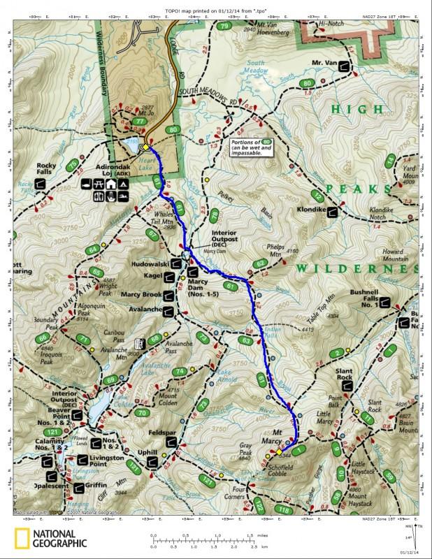 Map of Route up Marcy Map of Marcy
