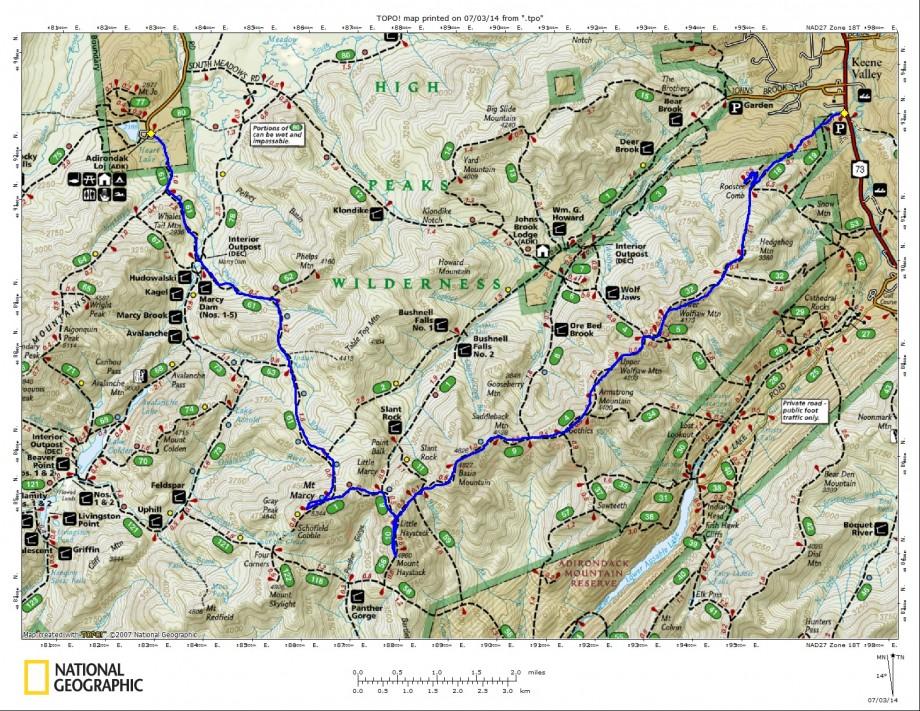 Map of the Great Range Trail as described