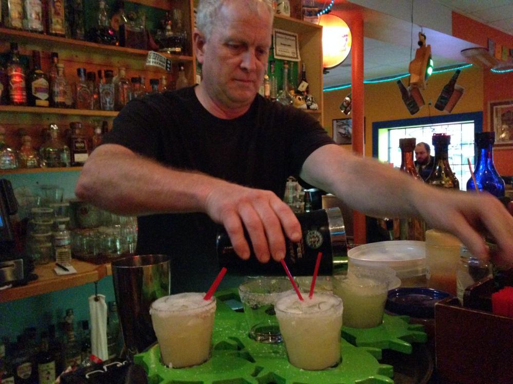 Mike, our friendly bartender - mixing up our margo sampler!