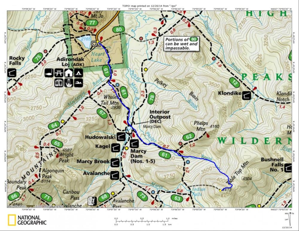 Our planned route up Tabletop Mountain