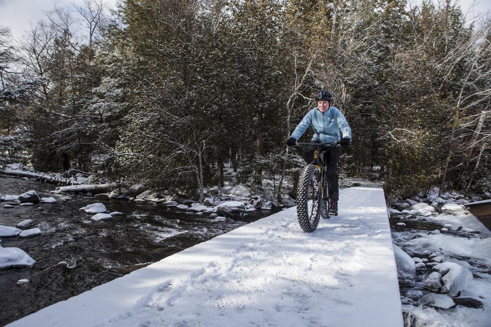 Bridge over the dam at the Peninsula Trails