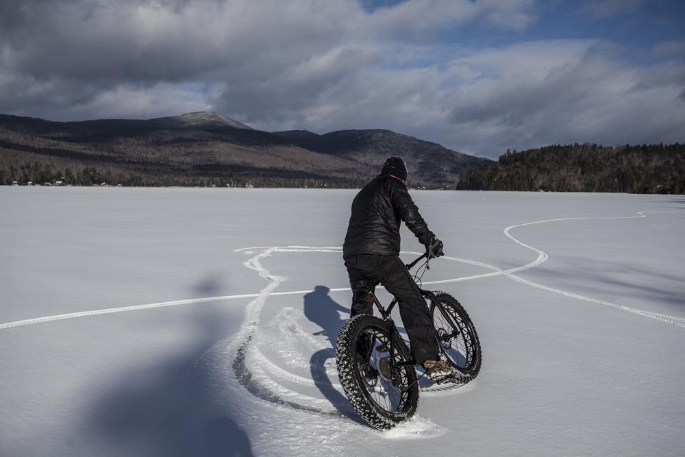 Shaun intentionally sliding the fat bike