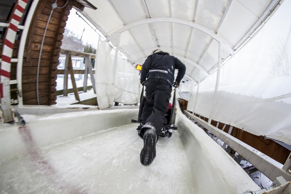 Bobsled ride heading down the start ramp