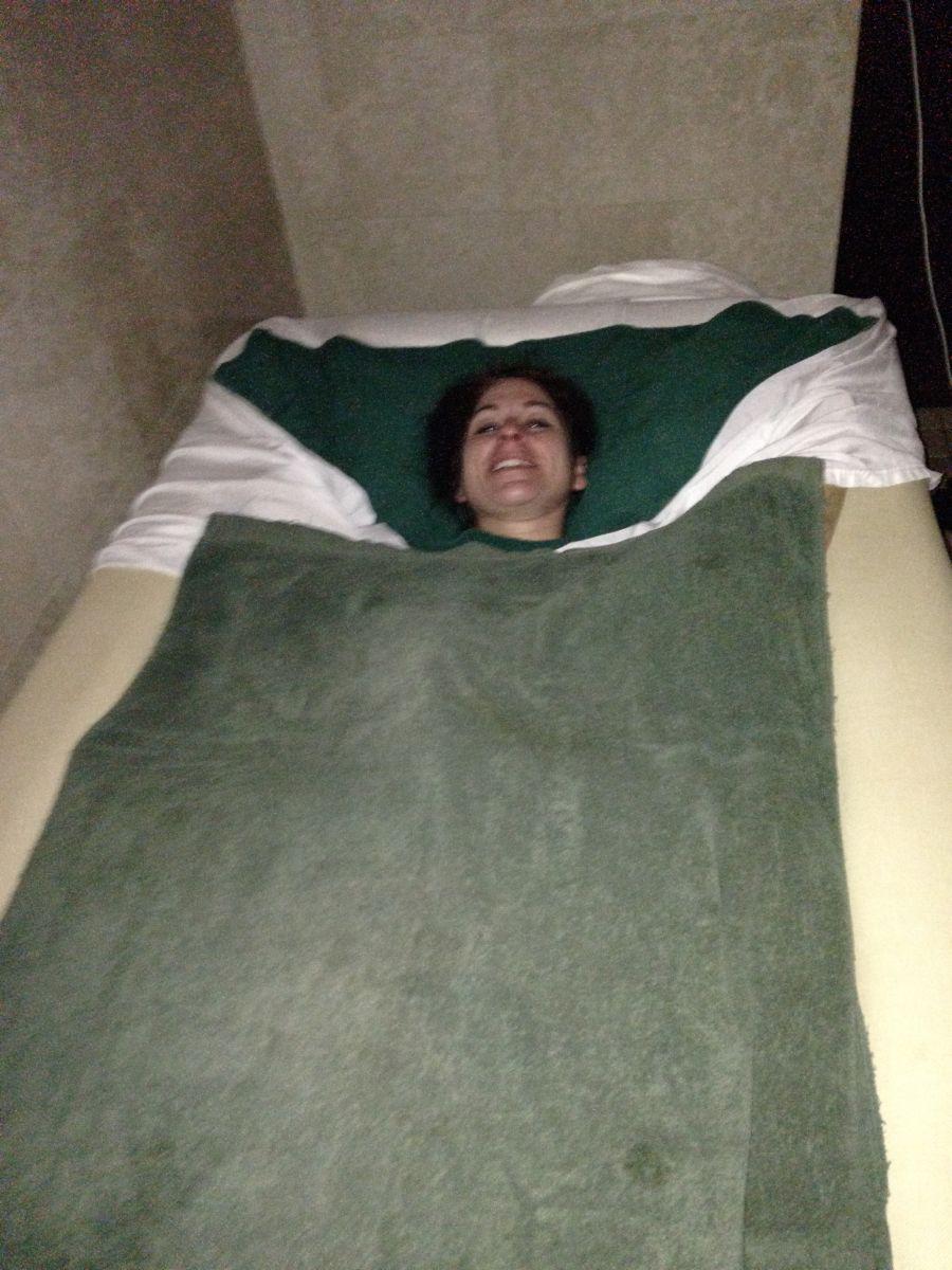 Once cocooned you are slowly lowered into dry-floating position. How cool. And weird. Once cocooned you are slowly lowered into dry-floating position. How cool. And weird.