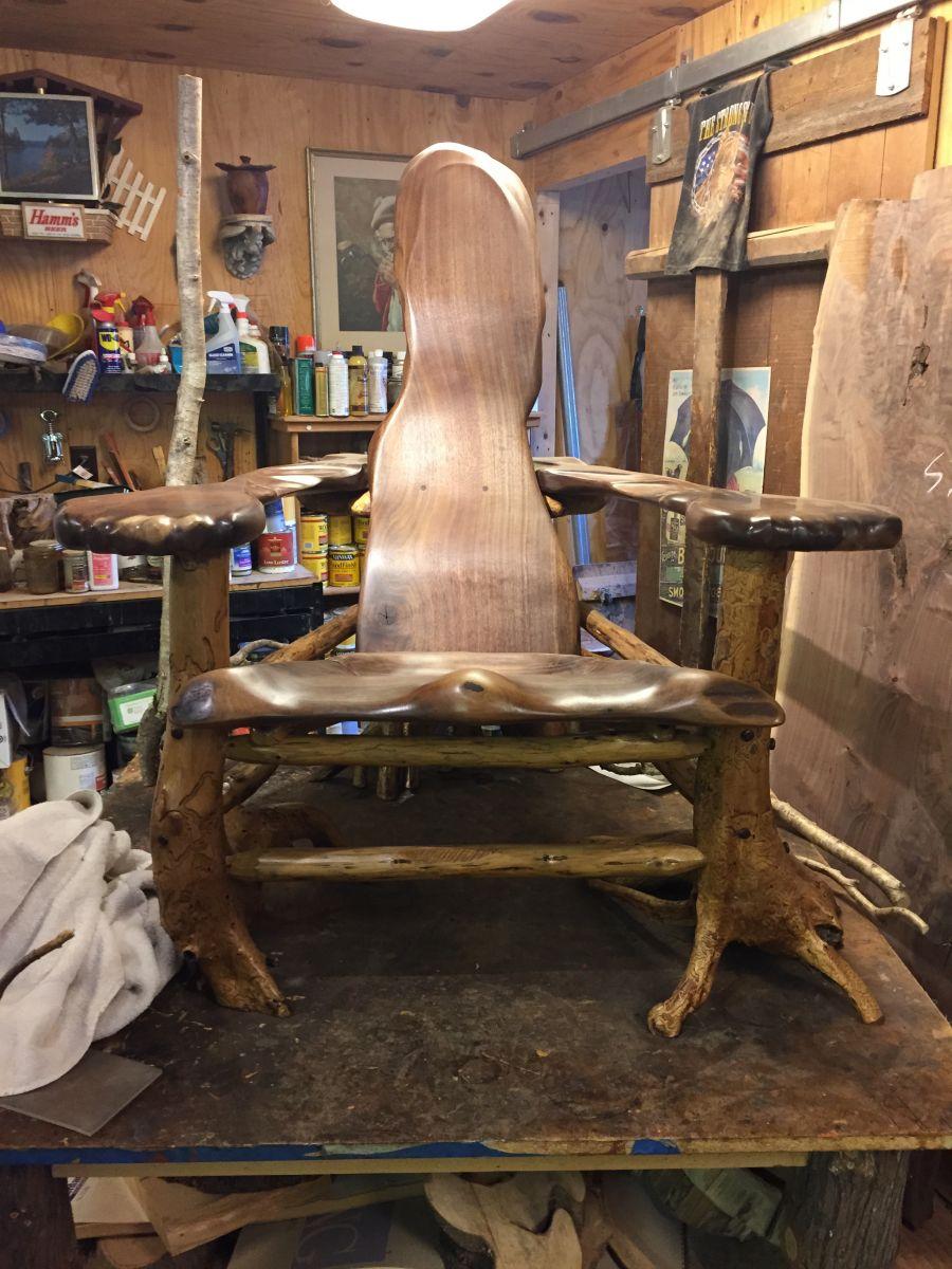 The chair that Steve was in the process of finishing.