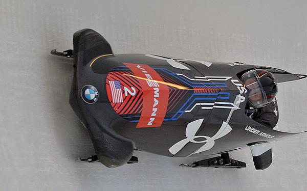 Two man Team USA bobsled on the track at Lake Placid (photo Team USA)