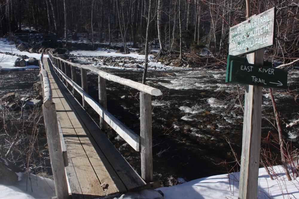 The bridge across Lower Ausable Lake's outlet.