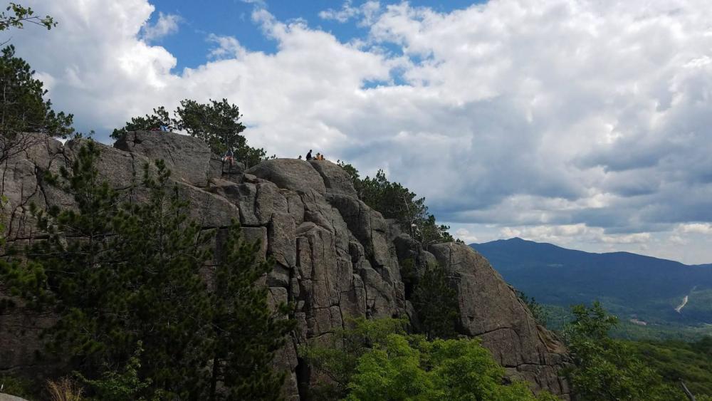 View of the rock wall and summit from a lower lookout!