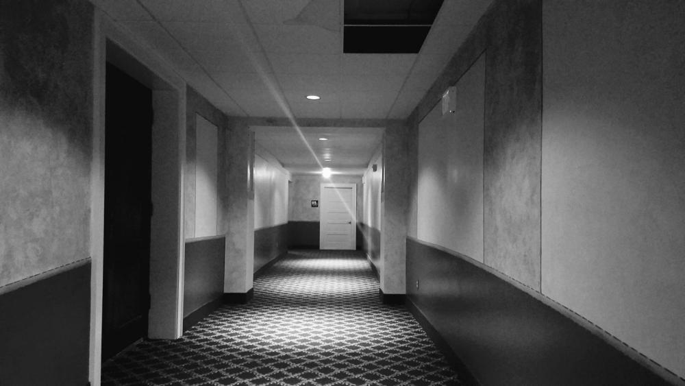 The hallway to Theater Four with the bathroom door that George opened straight ahead! The hallway to Theater Four with the bathroom door that George opened straight ahead!