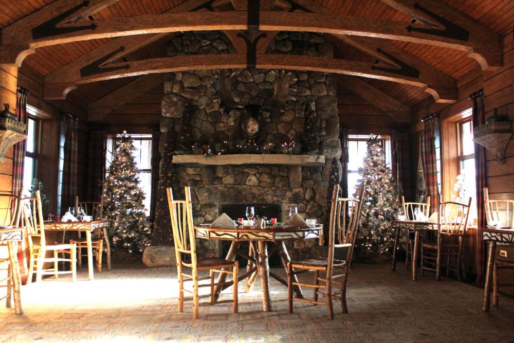 A moose bust oversees one of the most delightful dining rooms in the region.