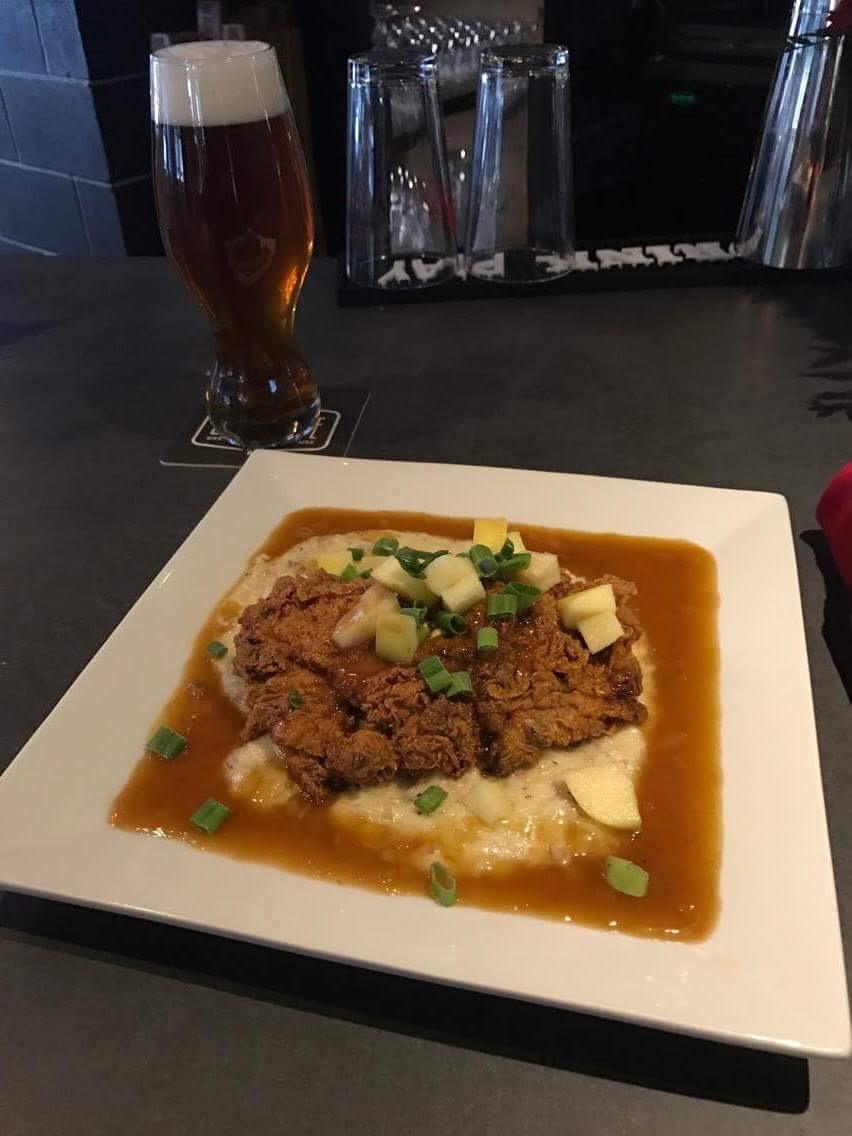 Big Slide Brewery Buttermilk Fried Chicken with Pumpkin Grits. MMMMMMM Big Slide Brewery Buttermilk Fried Chicken with Pumpkin Grits. MMMMMMM