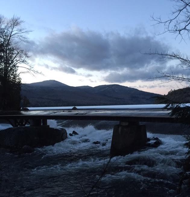 Evening view of the Lake Placid dam.