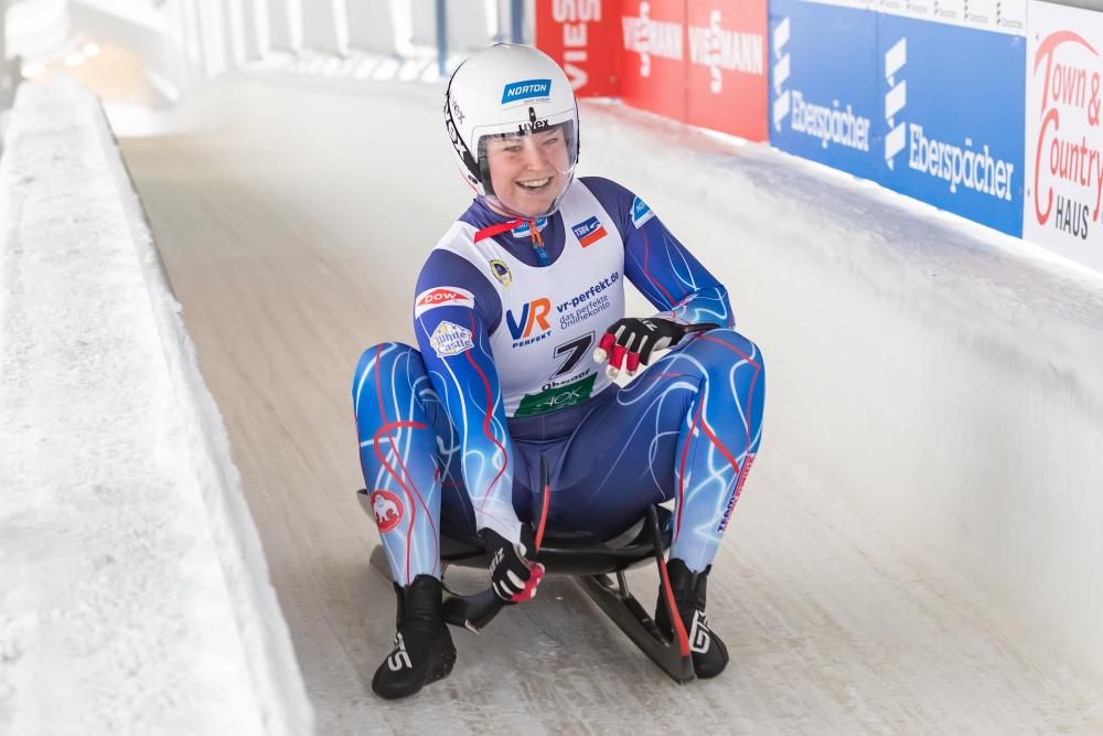 Ashley smiles as she slows her self down at the end of the course