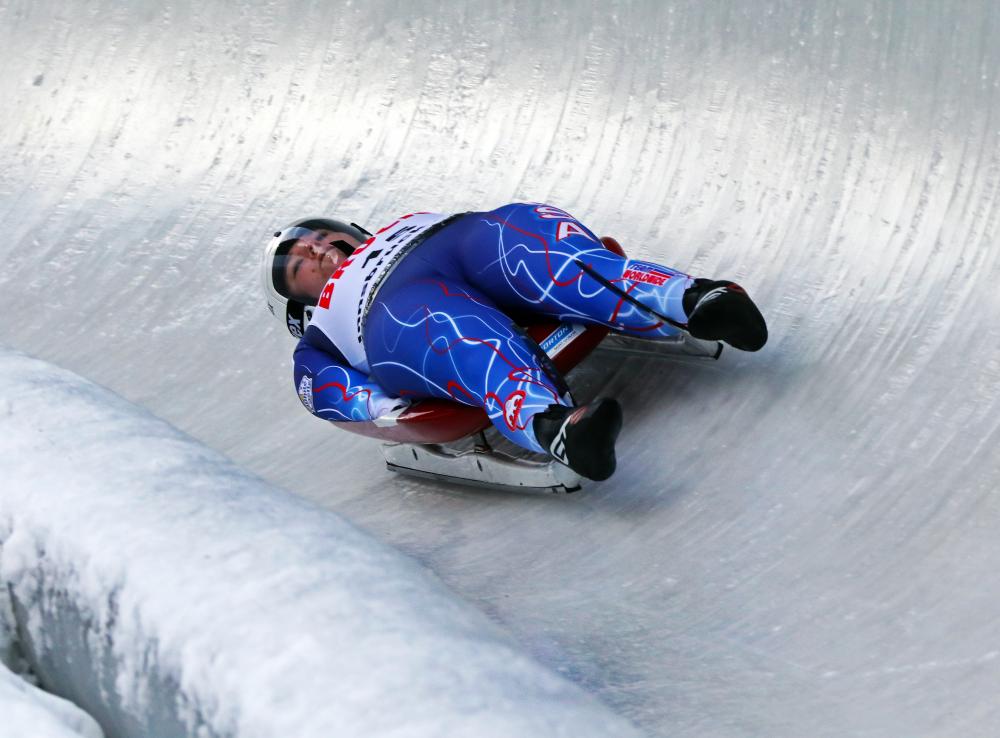 Ashley races down the luge track at the Jr. World Championship