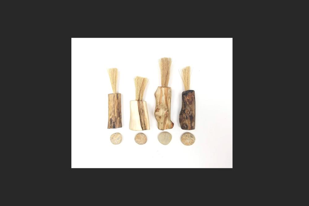 Leslie Rottner's handmade brushes. Wooden brushes
