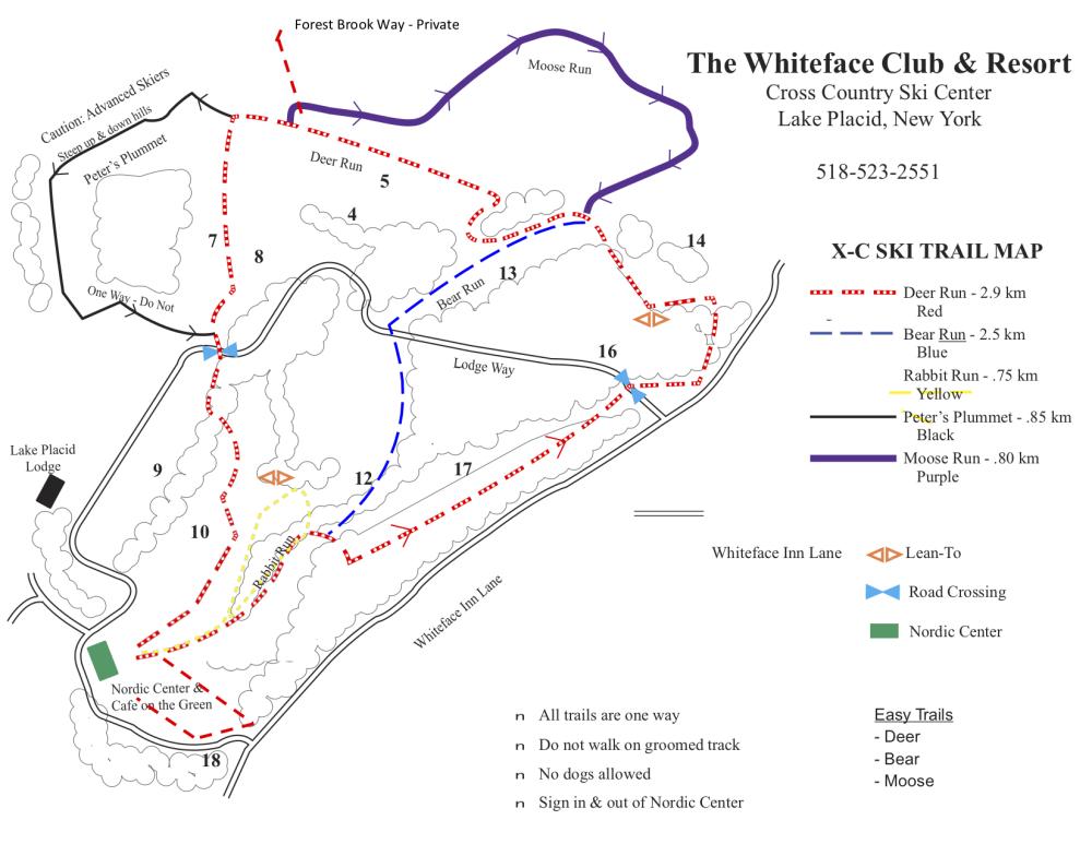 An illustrated map of cross-country skiing trails.